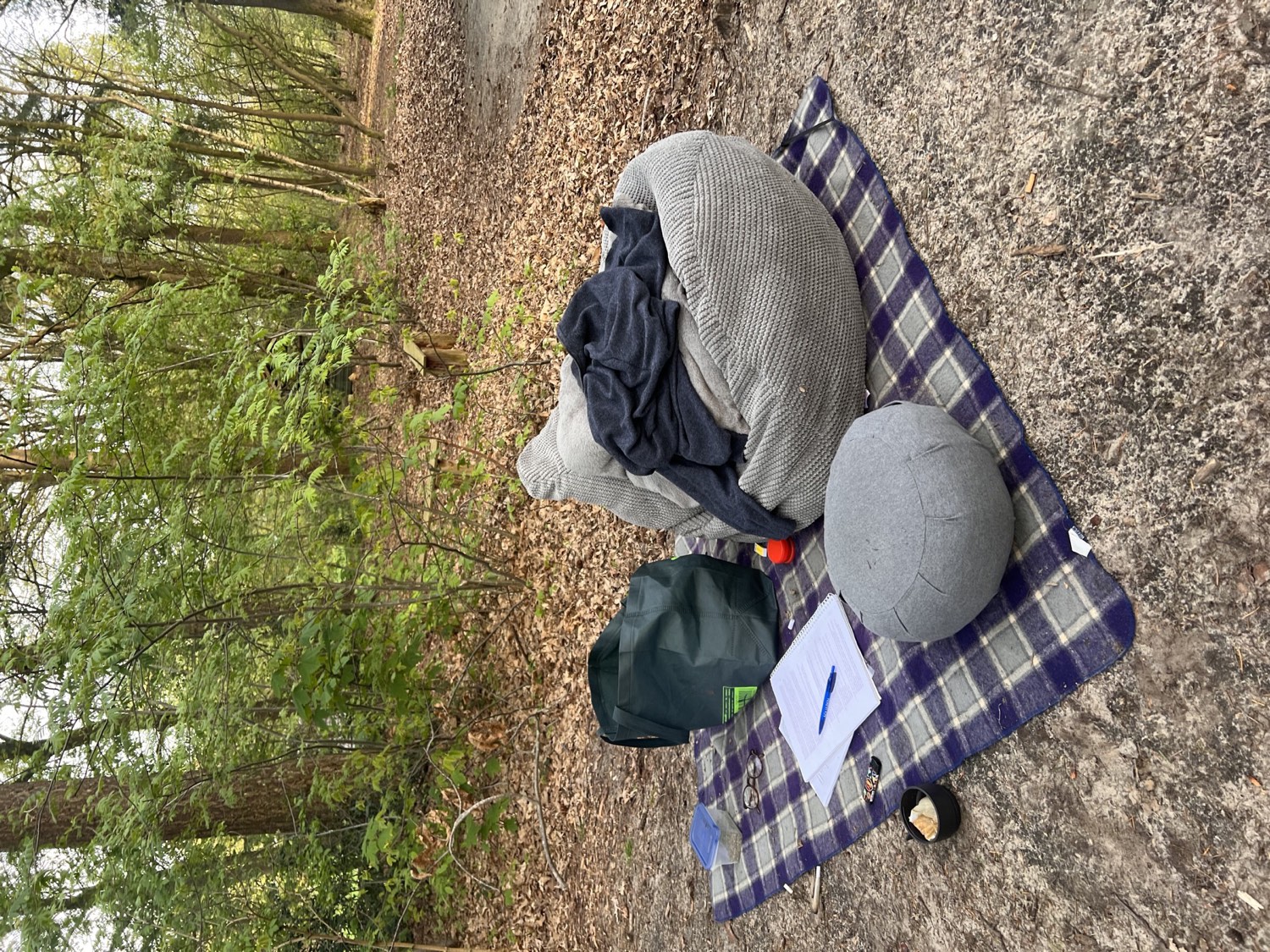 Een eigen plek om te schrijven op een kleed in het bos